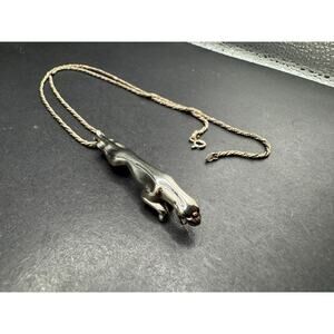 Vintage Sterling Silver 925 Leaping Jaguar Pendant Rope Chain Necklace 19.5"